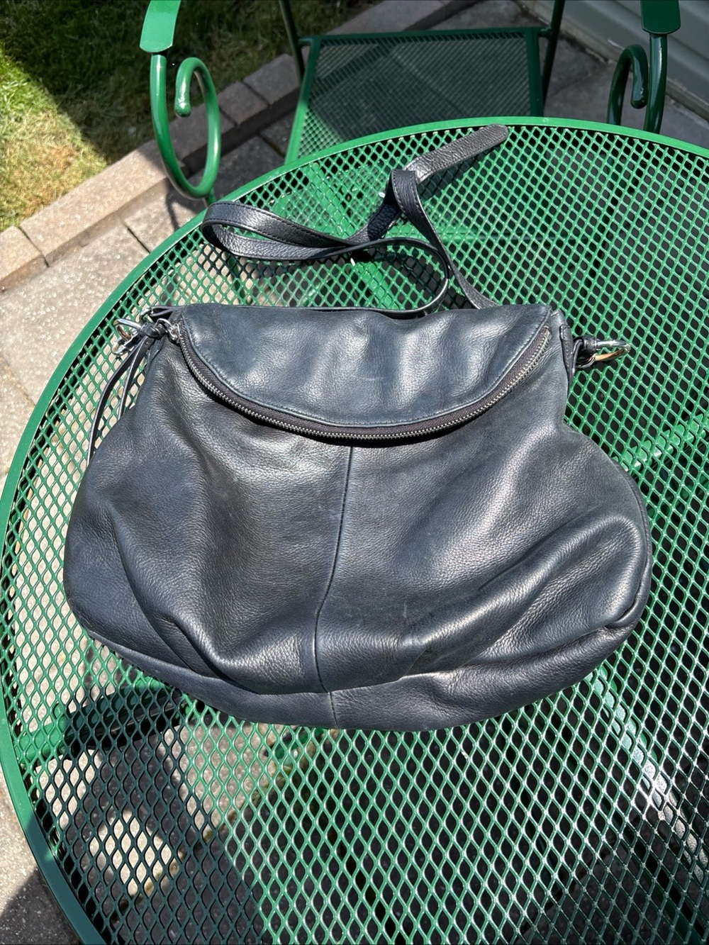 Margot New York~Buttery Soft Black Leather Flap Over Crossbody Purse.